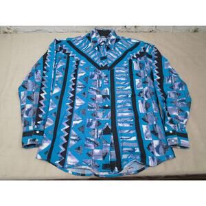 VTG Tru-West Rockmount Ranch Wear Colorful Aztec Pearl Snap Western Shirt Size S